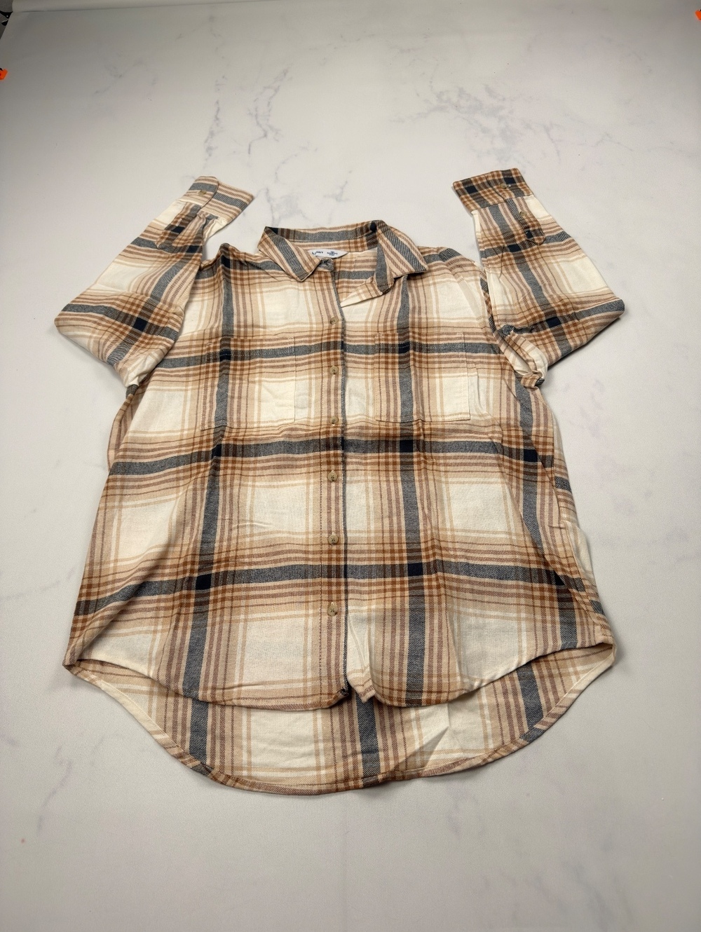 Old Navy Button-Up Shirt Tan 2010s Classic Style - Womens M